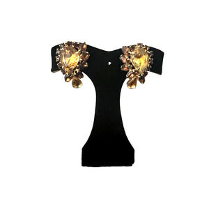 Vintage WEISS Amber Pear Shaped Faceted Rhinestone Brass Plated Clip-on Earrings